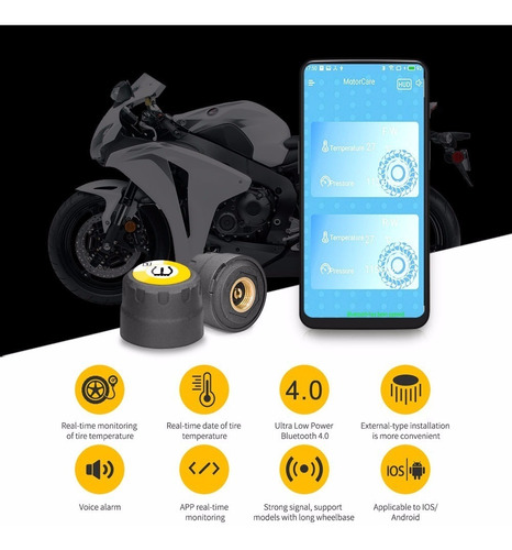 Sensor Presión De Neumáticos Y Temperatura Motos Tpms Bt 4.0