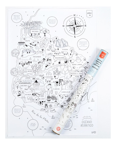 Lámina Infantil Gigante Pika, Colorear Pintar - Mapa Uruguay