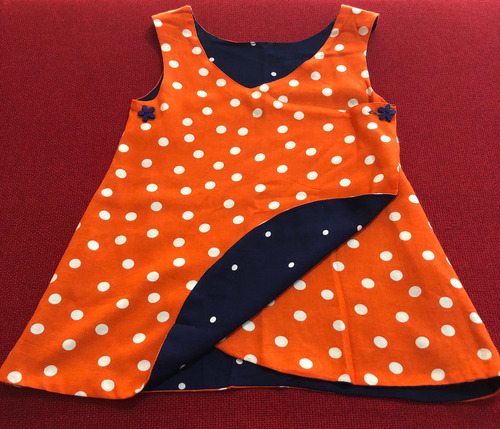 Vestido Para Niñas Reversible, Azul, Naranja, Talla 2