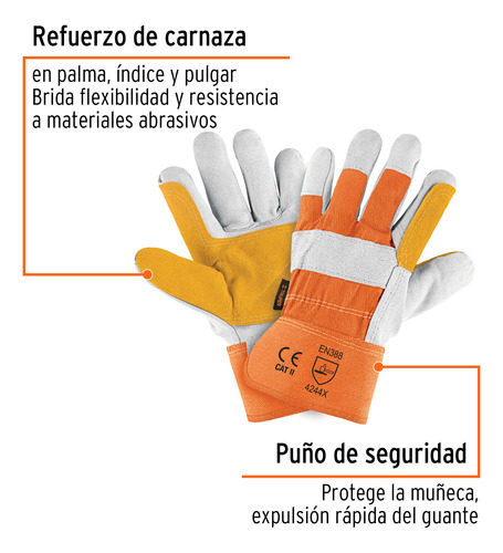 Guantes De Carnaza Y Loneta Con Refuerzo, Grande, Truper