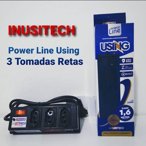 Power Line Using 3 Tomadas R - Protetor Anti Raio Preto