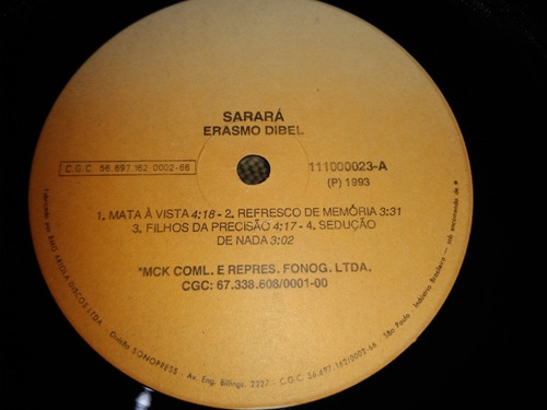 Lp Erasmo Dibel 1993 Sarará - Encarte Raggae São Luís - Ma (Usado)
