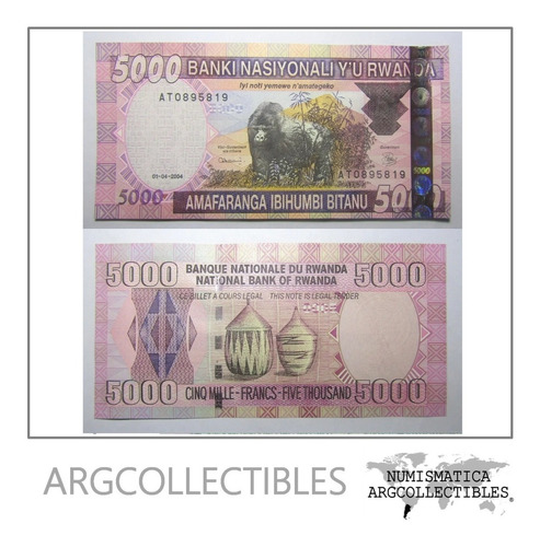 Rwanda Billete 5000 Francos 2004 Pick 33 Gorilas Unc