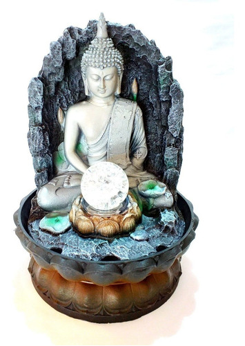 Buda de resina decorativa con forma de flor de loto con fuente LED de 4 colores Feng Shui agua fluida buda oficina fuente para habitación fuente de agua paisaje acuático estilo 1 hogar 