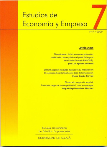 Estudios De Economãâa Y Empresa. Nãâº7/ 2009, De Aguado Izquierdo, Jose Luis. Editorial Editorial Universidad De Alcalá, Tapa Blanda En Español