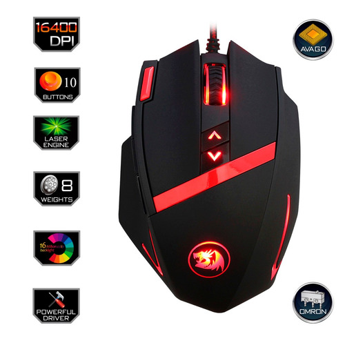 Redragon Gaming Mouse Láser Mammoth M801 Alámbrico Negro