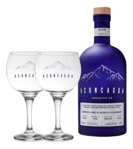 Combo Gin Aconcagua Handcrafted 750 Ml + 2 Copones Gin Tonic