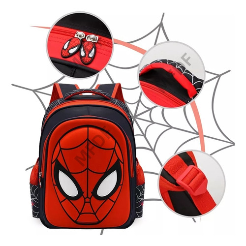 Mochila Preescolar Spider Man 3d Dibujos Animados+sombrero Color Rojo Mfdf