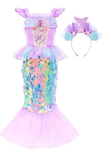 Vestido Sirena Para Niñas Pequeñas Disfraz Princesa Ariel Di