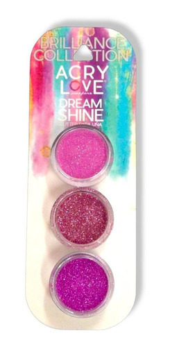 Glitter Para Uñas Dream Shine Acry Love Tonos Rosas 3pz