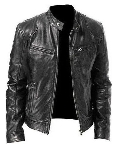 Chaqueta Motociclista Biker Cuero Vinipiel Slim Rompeviento