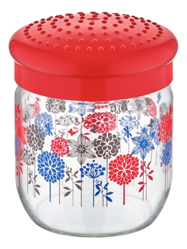 12 Frascos De Vidrio Brocal Rojo Decorado Con Tapa 425 Ml Color cristalino