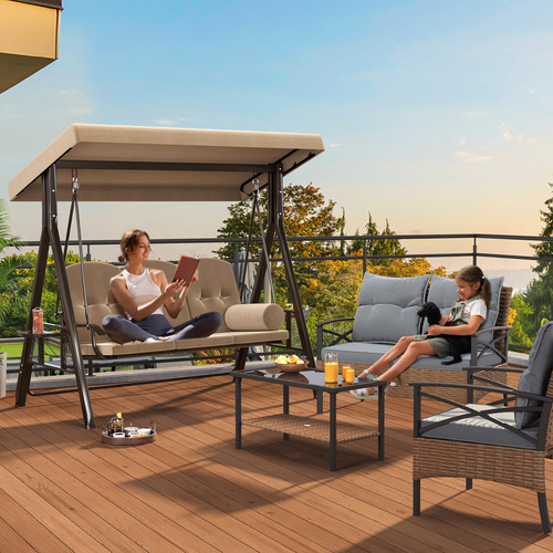 Columpio De Patio 3 Asientos Con Toldo Ajustable Y Cojín