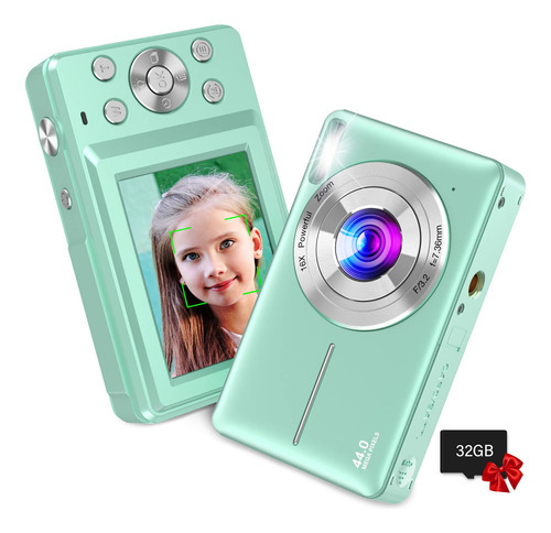 Cámara Digital Para Niños Con Tarjeta De 32 Gb, Nsoela Fh. Color Verde