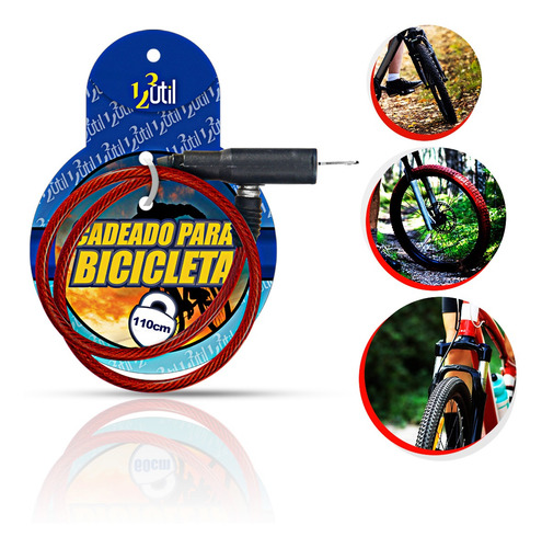 Cadeado Para Bicicleta Com Chave 110cm*08mm Cor:vermelho
