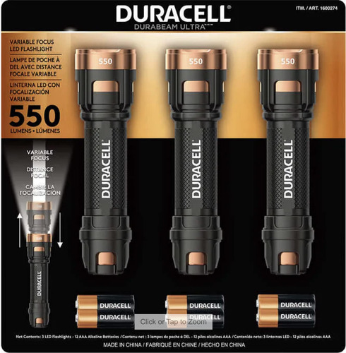 Duracell Linterna De Aluminio Ultra 550 Lmenes, 12 Pilas Aaa