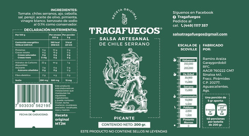 Salsa Artesanal Serrano Tragafuegos Picante 20 Pza