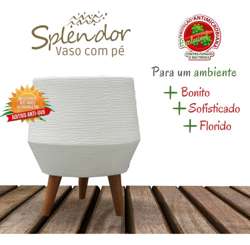 Vaso Grafiato Redondo Com Pé Branco 4,6 Litros Durín