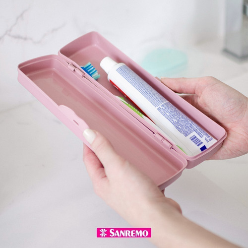 Soporte para cepillos de dientes y pasta rosa 23x6x4 cm