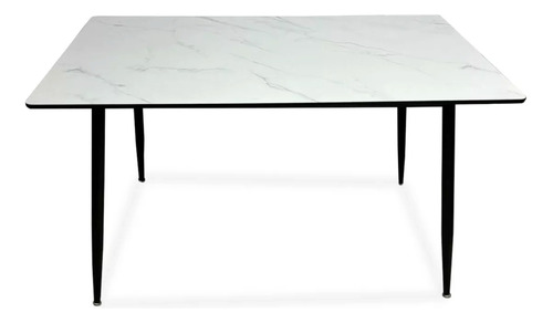 Mesa Comedor Piedra Natural Carrara Con Pata Metal Negra