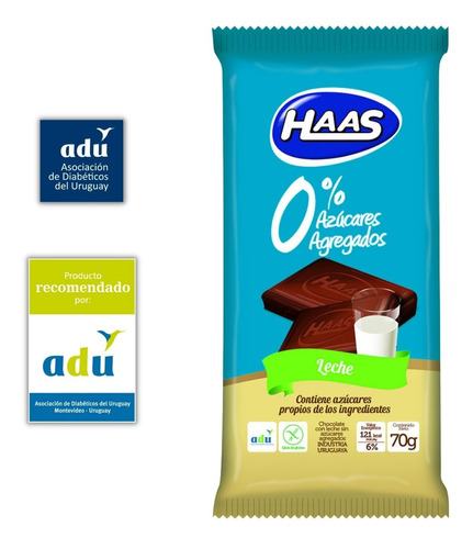 Choc. Haas Leche 0%* 70grs - Sello Adu - Diabetes