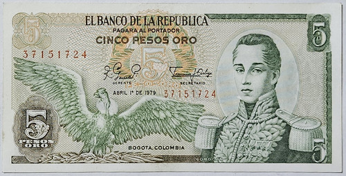 Billete 5 Pesos 01/abr/1979 Colombia Unc
