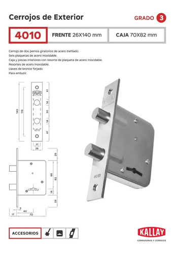 Imagen 2 de 2 de Cerrojo Kallay 4010 Herrero Seguridad Casa