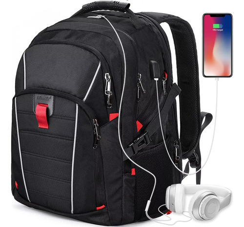 45l Mochila Impermeable Para Laptop De 17.3 Usb Para Hombre Color Negro Diseño De La Tela Liso
