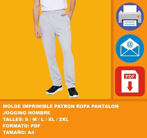 Molde Imprimible Patron Ropa Pantalon Jogging Hombre 2x1