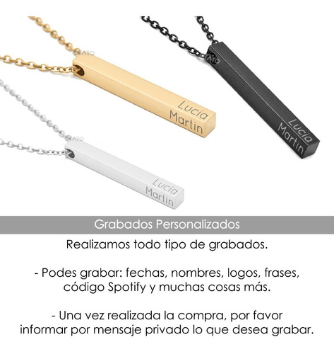 Imagen 3 de 10 de Collar Hombre Dije Barra Acero Quirúrgico Collares Hombres