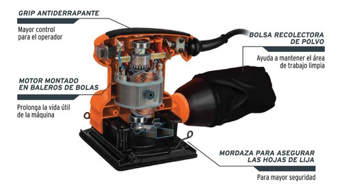 Lijadora Orbital Profesional 1/4 Pulgada 200 W Truper 16682 Color Naranja Frecuencia 60 Hz 120V