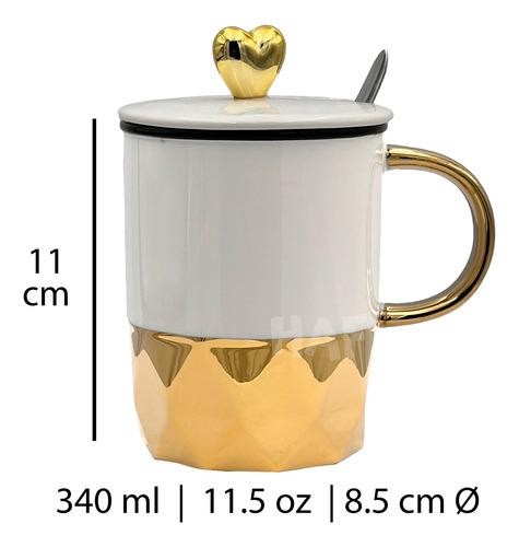 Set X2 Tazas Elegantes Cerámica Con Detalles En Dorado Blanco Y Negro Corazón Dorado