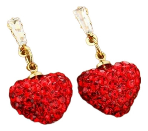 Aretes De Corazón Rojo Cristales Regalo Novia