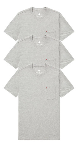 Kit 3 Camisetas Com Bolso Masculina Camisa Básica Algodão
