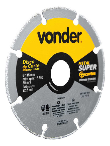 Disco De Corte Diamantado Segmentado Metais 115 Mm Vonder