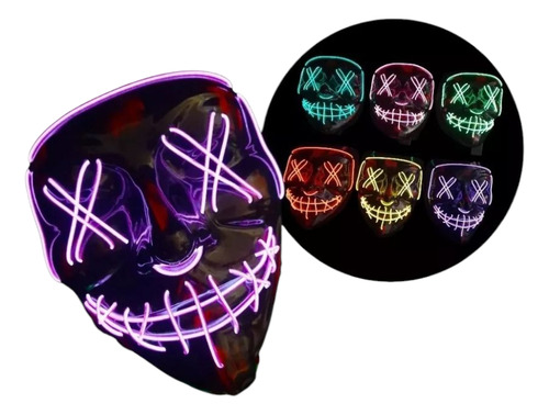 Máscara La Purga Luz Led Halloween Fiestas Disfraces Blanco La Purga