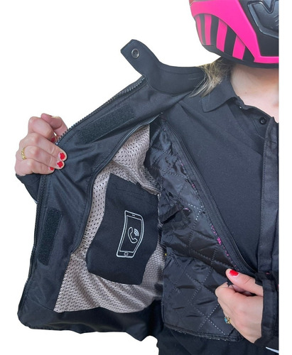 Campera Moto Ags Cuero Negro Fucsia - Cuatro Estaciones