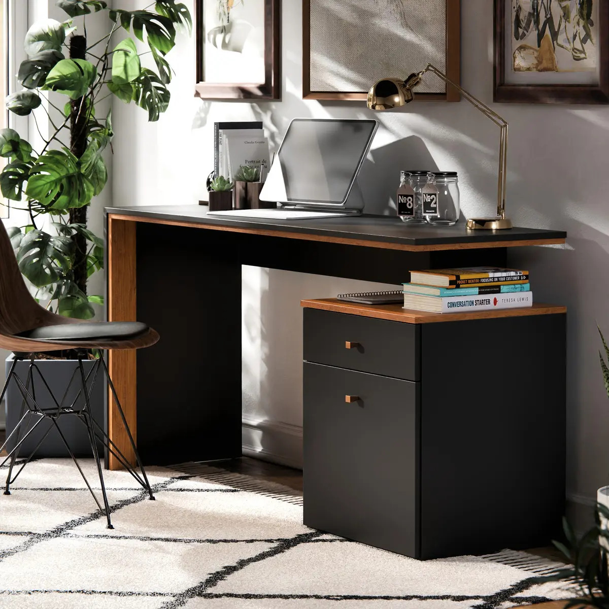 Mesa Escrivaninha Em Madeira 120cm Para Estudo E Trabalho Office Cor Preto/nature M Casa Móveis