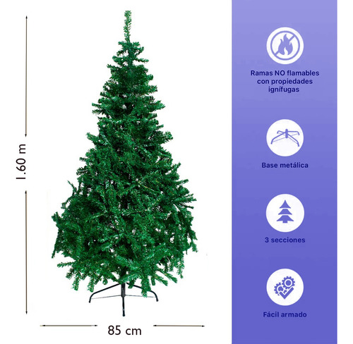 Arbol Navidad Pino Navideño Artificial 160 M 750 Ramas Verde
