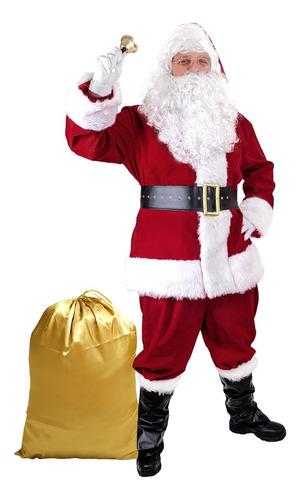 Disfraz Papa Noel Para Adultos Y Hombres 11 Piezas Rojo Lujo