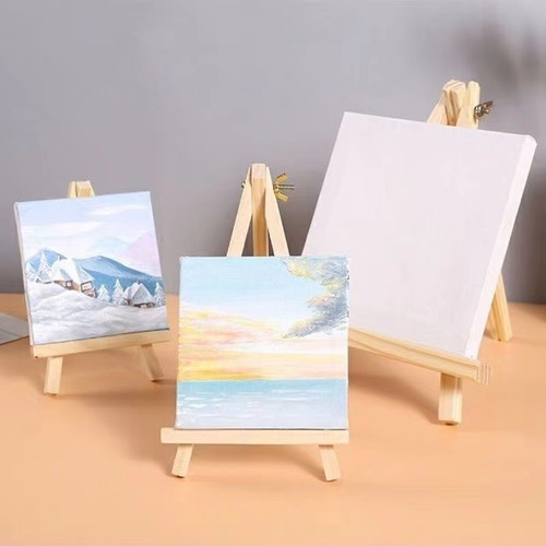 Mini Caballete De Madera Con Lienzo Para Pintura 10 Piezas