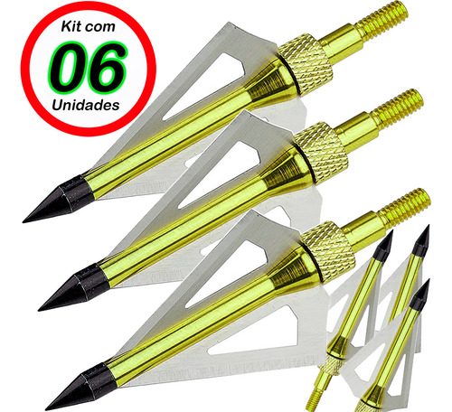 06 Pontas Caça Flechas Setas Arco Besta Balestra A40 (x) Verde