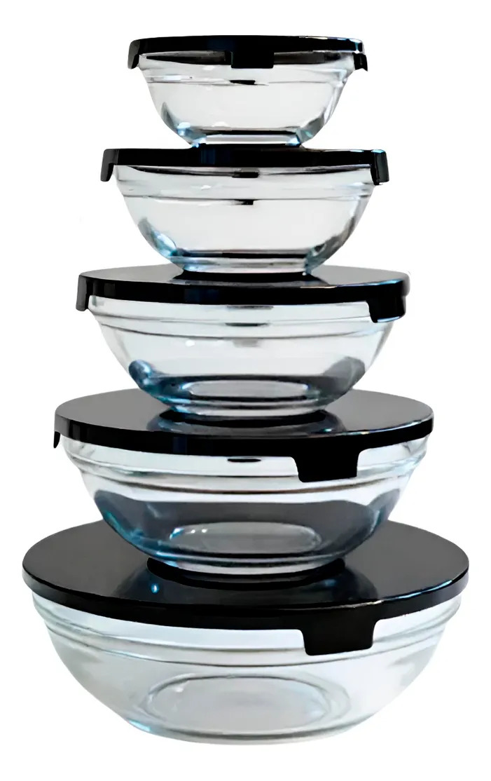 Jogo Potes De Vidro Redondos Bowl Preto 5un - Bela Flor Preto