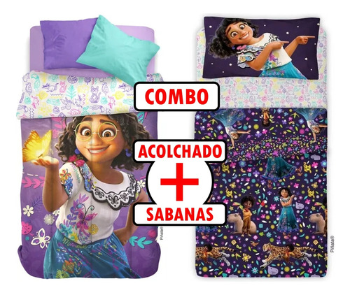 Combo Acolchado + Sabanas 1½ Plaza Disney Encanto Piñata