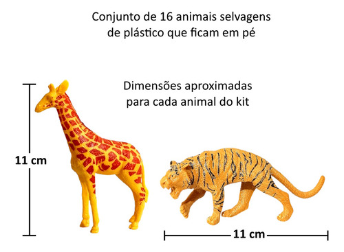 Coleção De Animais Savana Selva 16 Bichos Plástico Na Caixa