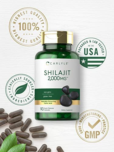 Cápsulas De Shilajit | 2000mg | 90 Contagem | Não Ogm E Sem