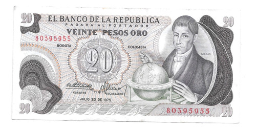 Liquido Billete De Colombia. 20 Pesos Oro 1975