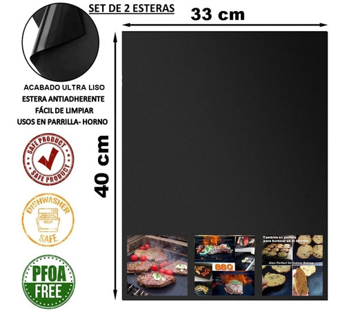 Placa Lámina Antiadherente Asados Parrilla Bbq Por 2unidades