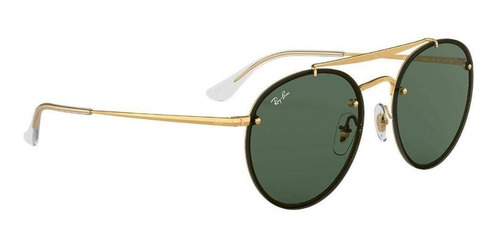 Anteojos de sol Ray-Ban Round Blaze Round Double Bridge Standard con marco de metal color matte gold, lente green clásica, varilla gold de metal - RB3614N