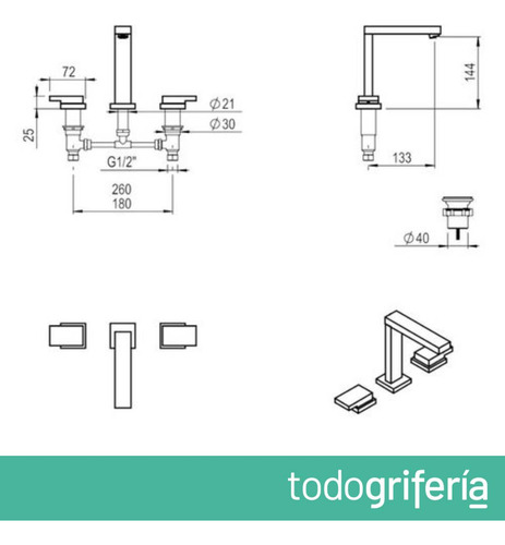 Combo Griferias Hidromet Block Plane Negro Lavatorio Y Bidet